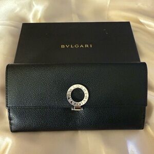 Bvlgari Leather Logo Clip Double Hook Wallet Black authentic preloved.